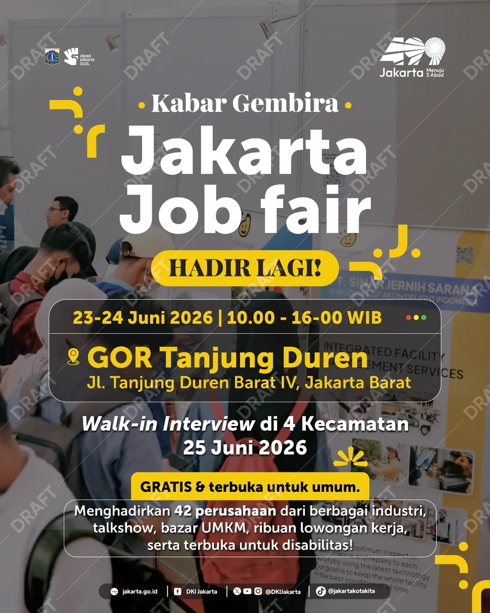 Job Fair Provinsi Di Yogyakarta 2026 (Suku Dinas TKTE Wilayah Provinsi Di Yogyakarta Barat) : 23-24 Juni 2026